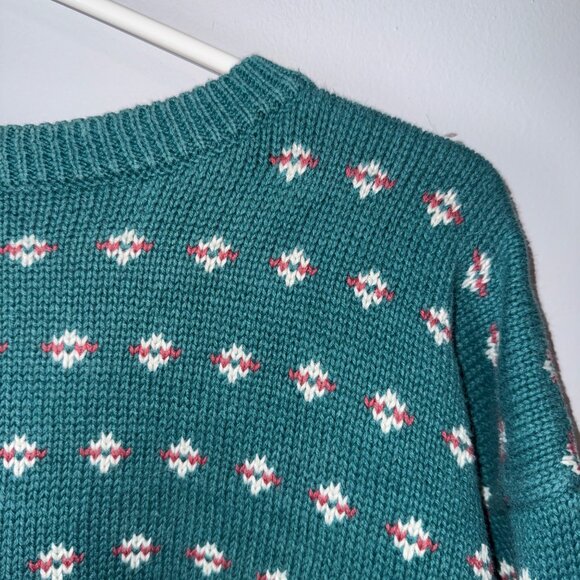 Cape Isle Knitters Vintage Teal Fair Isle Knit Sweater Hand Embroidered Small - Picture 2 of 8